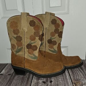 SALE! Ariat Doll Baby Brown Suede Floral Square Toe Boots